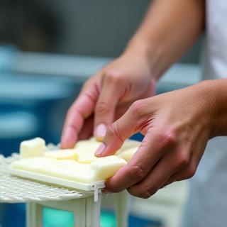 Moulage manuel d'un fromage par des mains expertes.